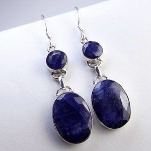 11.0 Ct Dangle Sapphire Sterling Silver and Blue Earrings